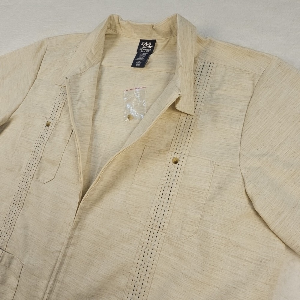NWOT John Blair Short Sleeve Linen Look 4 Pocket Zip Bowling Shirt Mens 2XL